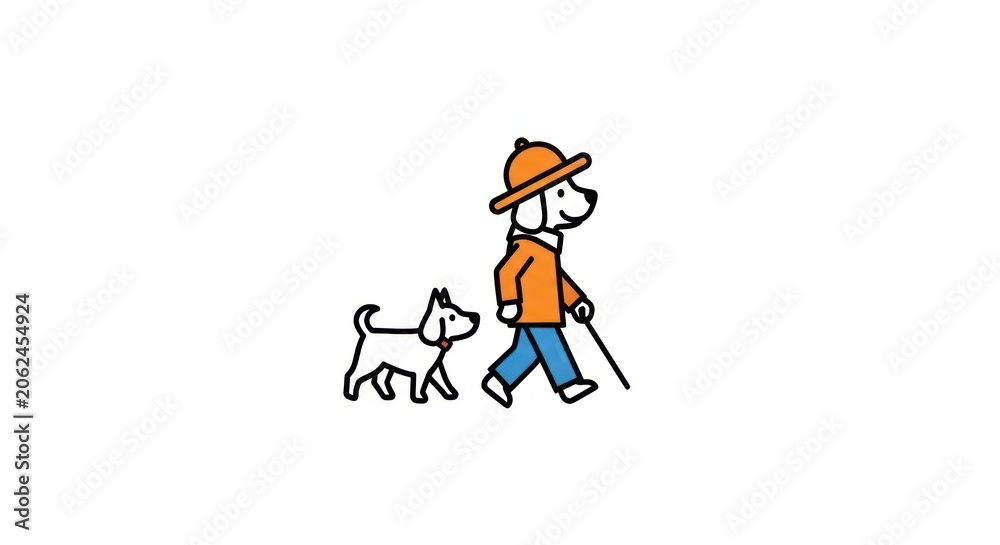 Fototapeta premium Man walking dog with orange hat.