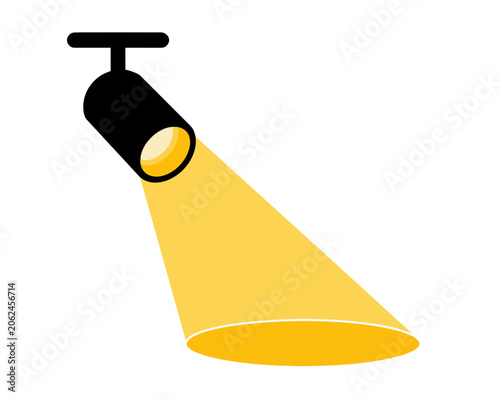 Minimalist black spotlight icon projecting a bright yellow beam of light