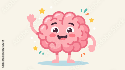 Obraz na plátně A cheerful cartoon brain character celebrating.