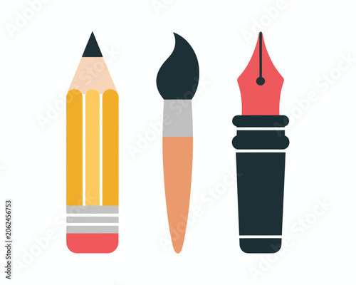 Minimalist illustration set of pencil paintbrush