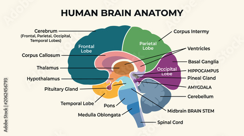 Foto Detailed illustration of human brain anatomy.
