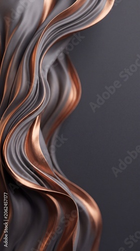 Abstract flowing copper metallic fabric texture with dynamic motion blur effect