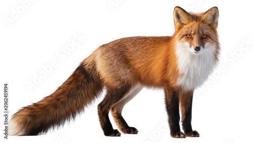 Fotografie Red fox standing profile view with bushy tail