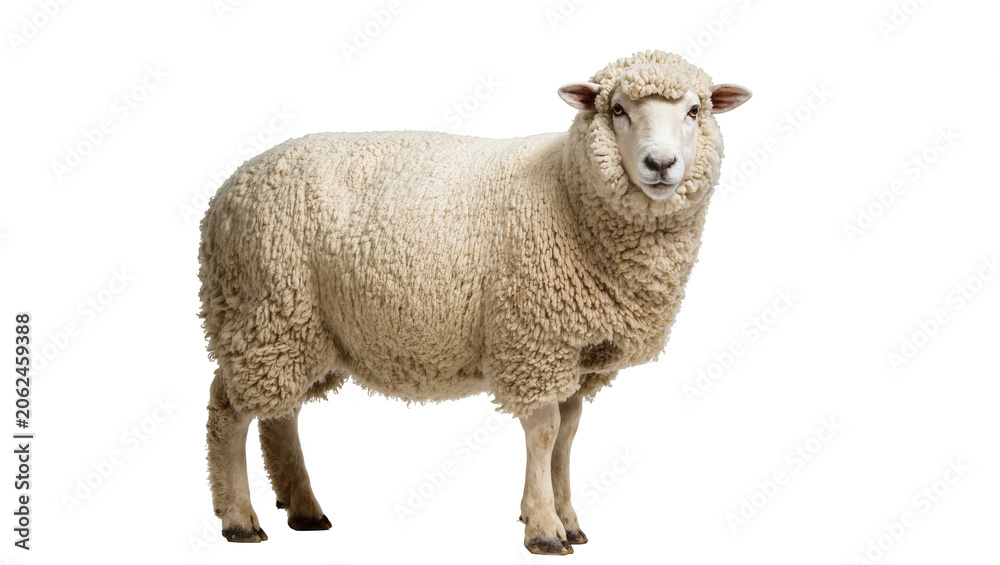 Fototapeta premium Woolly sheep standing profile view
