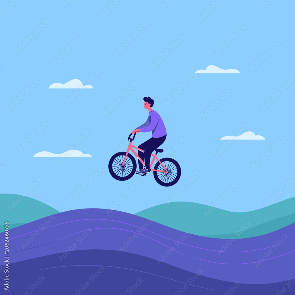 Naklejka premium BMX Rider Soaring Over Smooth Asphalt Pump Track Waves