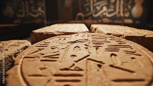 Ancient Middle Eastern artifacts and clay tablets in museum display