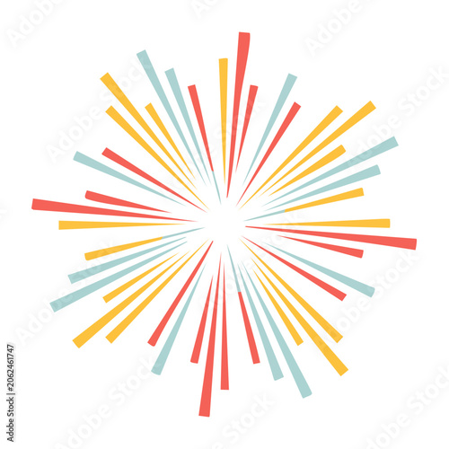 Flat design sunburst vector with yellow red blue rays