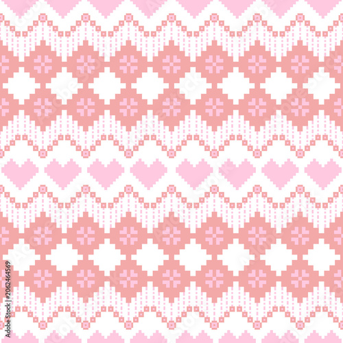 Seamless Pink pixel ethnic border geometric tribal zigzag background