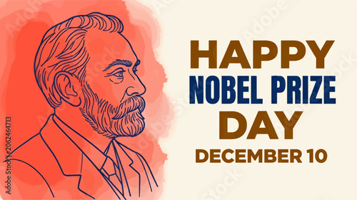 Tableau sur toile Minimalist Line Art Illustration of Alfred Nobel Profile, Celebrating Nobel Priz