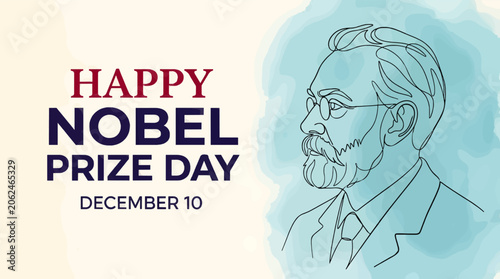 Tableau sur toile Minimalist Line Art Illustration of Alfred Nobel in Profile, Celebrating Nobel P