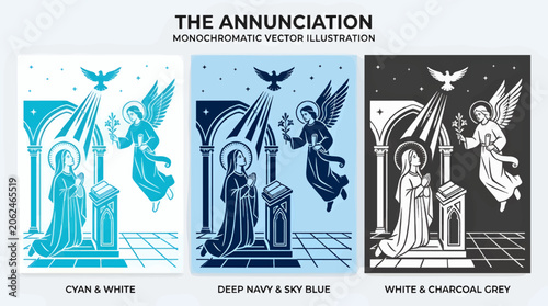 Obraz na płótnie Monochromatic Vector Illustration of The Annunciation, Featuring Mary and Angel