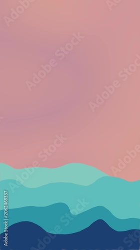 Vertical Sea Waves Motion Background with Pink Sky