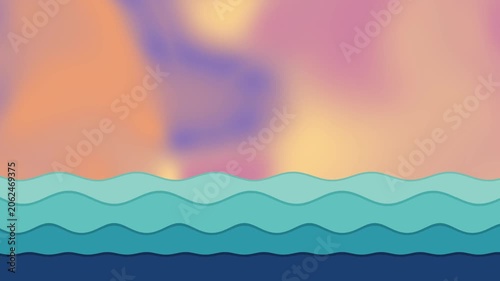 Ocean Waves Motion Background with Pastel Sunset Sky