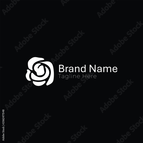 Minimalist Corporate Logo Design with Rose Symbol on Black Background