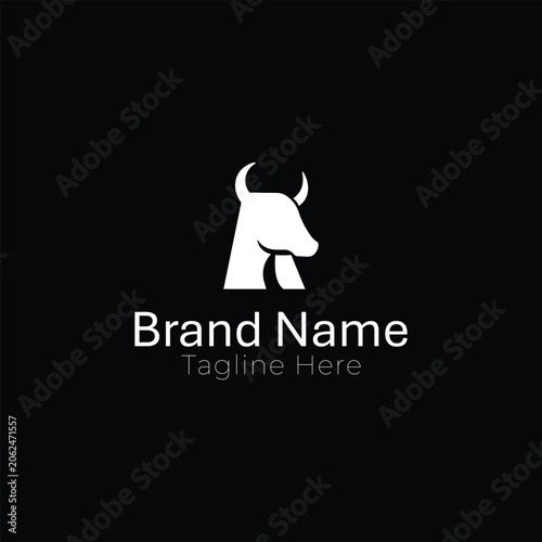 Minimalist Bull Head Logo Design on Black Background Vector Illustration