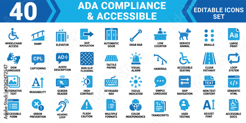 Cuadro en lienzo Ada compliance and accessible editable vector icon set mega collection of 40 acc