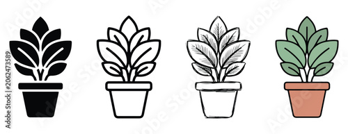 Obraz na plátně potted plants in different line art styles on white background for decoration an