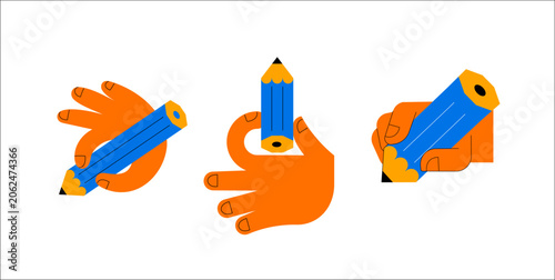 Schilderij op canvas Hand and pencil doodle icon set for back to school, education, learning and creative writing designs