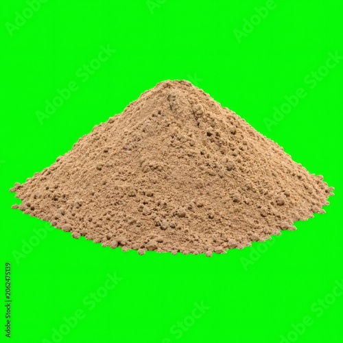 Pile of Fine Sand Material Isolated on Bright Green Background Texture