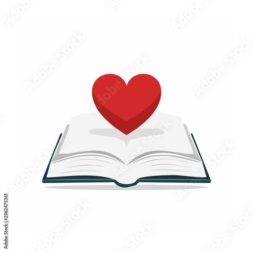 Red heart on open book pages