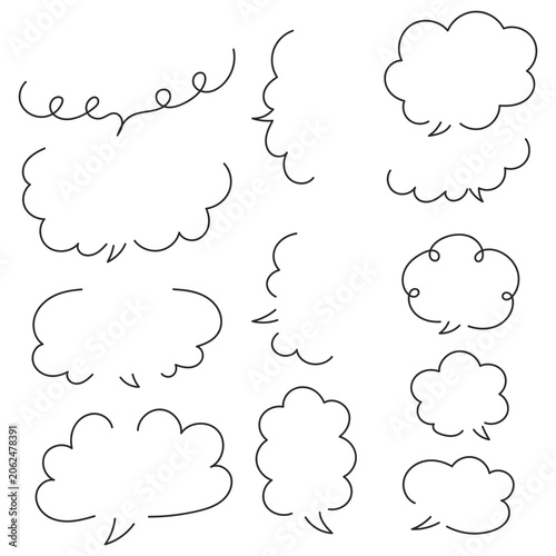 手描きもくもく雲の吹き出し素材セット