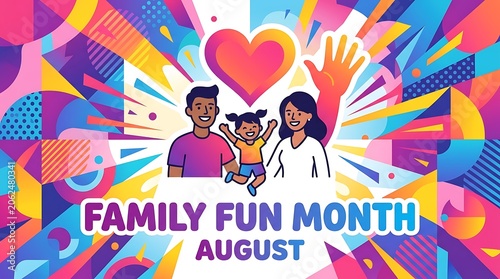Happy family celebrating together in colorful design for family fun month event illustration