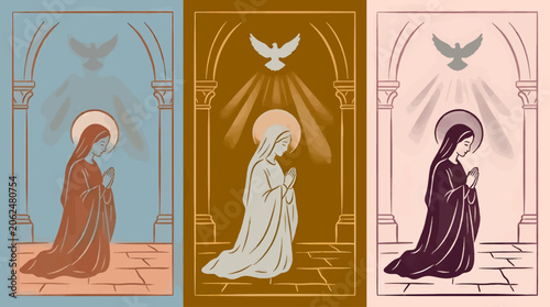 Fotografía Monochromatic Vector Illustration of the Annunciation, Virgin Mary Praying with
