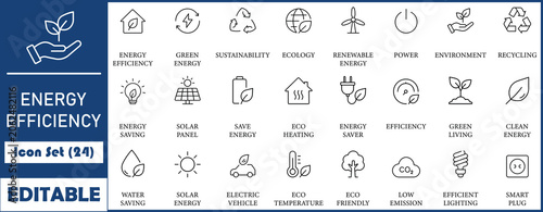 Schilderij op canvas Energy efficiency, green energy, and sustainability icon set