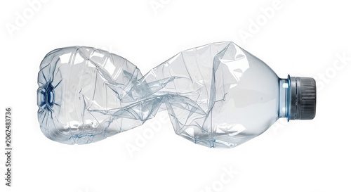 Crushed empty plastic water bottle isolated on transparent background