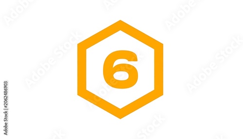 Number Six in Orange Hexagon Shape.