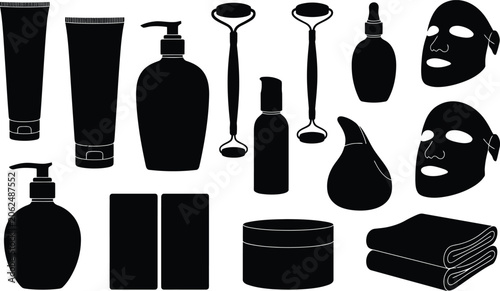 Photos Skincare and beauty routine supplies icon set with skincare cosmetics wellness t