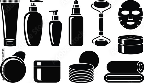 Cuadro en lienzo Beauty and facial skincare routine icon set with skincare cosmetics wellness tre