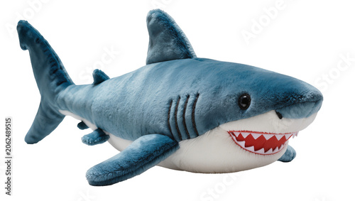 фотографія Plush blue shark toy with sharp teeth and black eyes