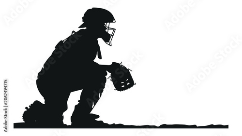 Bild auf Leinwand Baseball catcher waits in a crouched position to receive a fast pitch during the championship