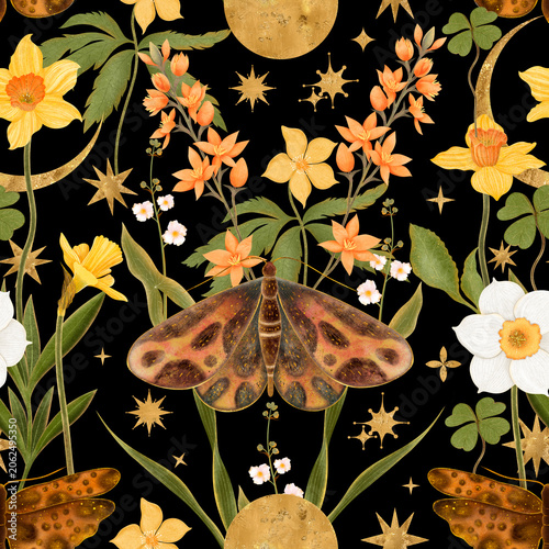Obraz na płótnie Esoteric seamless print themed around wildlife and astrology