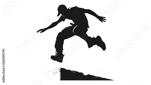 Bild auf Leinwand Skateboarder silhouette jumps over an obstacle to demonstrate extreme sports agility and skill