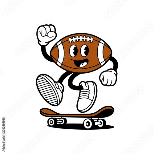 Football Mascot Riding Skateboard Cartoon Sports Illustration