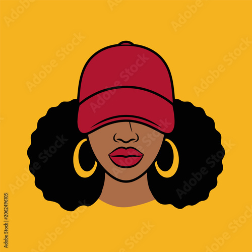 Stylish Black Woman in Baseball Cap Portrait Illustration