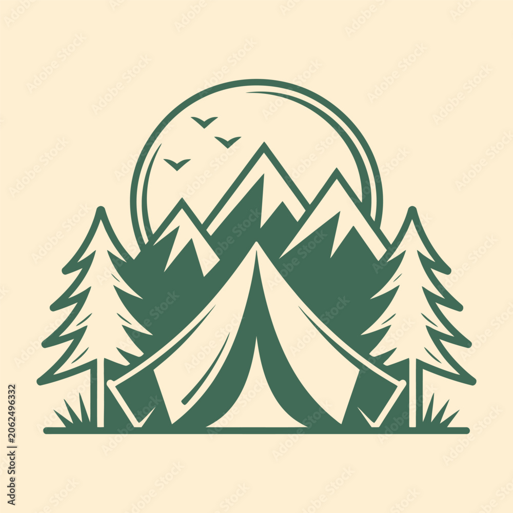 Fototapeta premium Mountain Camping Tent Adventure Illustration