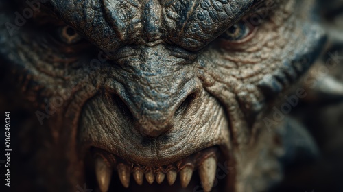 Fierce Monster Face with Sharp Teeth and Intense Expression