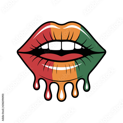 Dripping Rasta Color Lips Pop Art Illustration