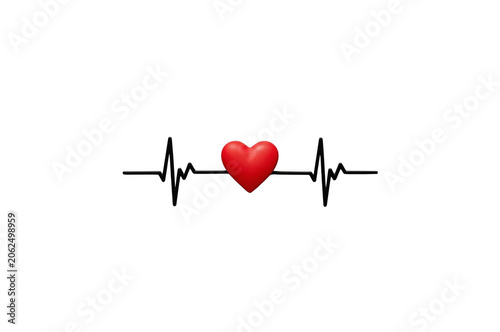 Red heart forming part of an ekg heartbeat line