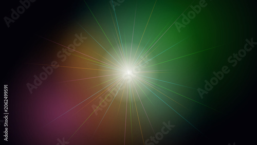 Bright light flare with colorful rays