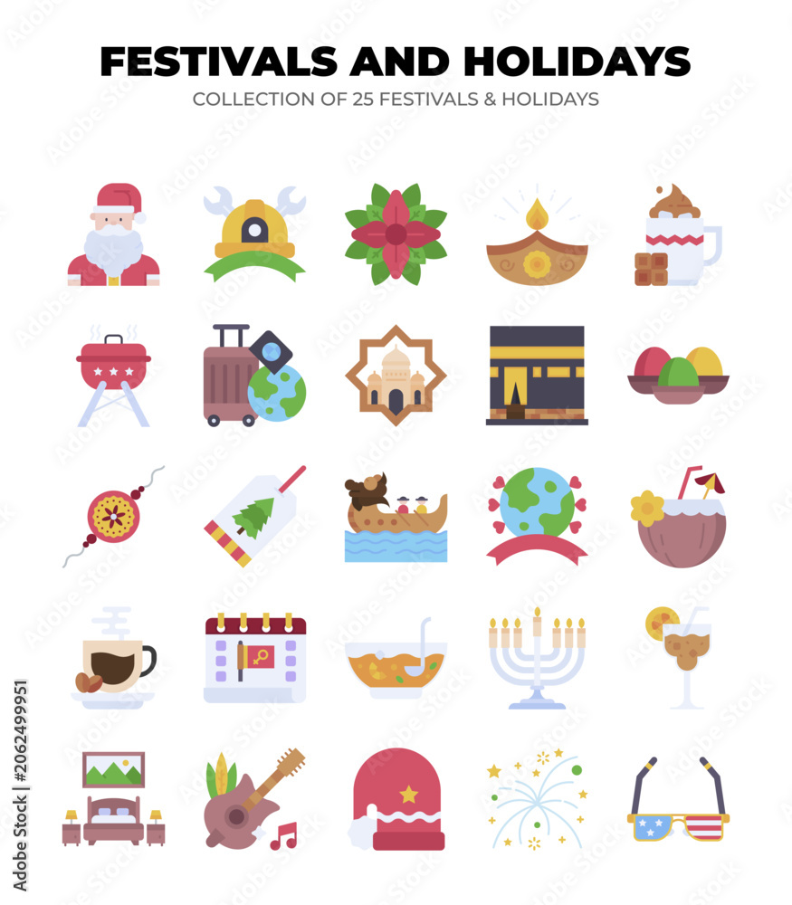 Naklejka premium Collection of 25 Diverse Festivals and Holidays. A Colorful Celebration of Global Cultures and Traditions