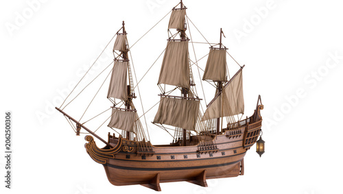 фотографія Wooden tall ship model with sails and rigging
