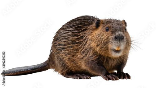Fotografie North American beaver with prominent incisors and flat tail