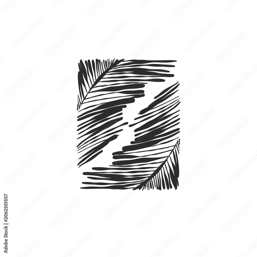 Obraz premium Hand drawn abstract vector graphic illustration collection with stylized line tropical palm leaves frames and borders design template.Trendy modern exotic sketch concept.Vector nature sketch symbol.