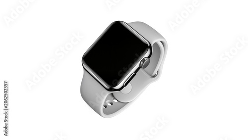 Bild auf Leinwand Modern smartwatch with silver casing and light gray band
