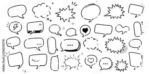Konstfotografi Grunge comic speech bubbles with handwritten text, brush strokes, ink smudges, acrylic stains or charcoal streaks