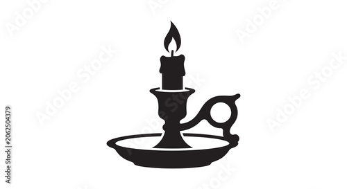 Фотография Black Silhouette Of A Lit Candle In A Holder On White Background
